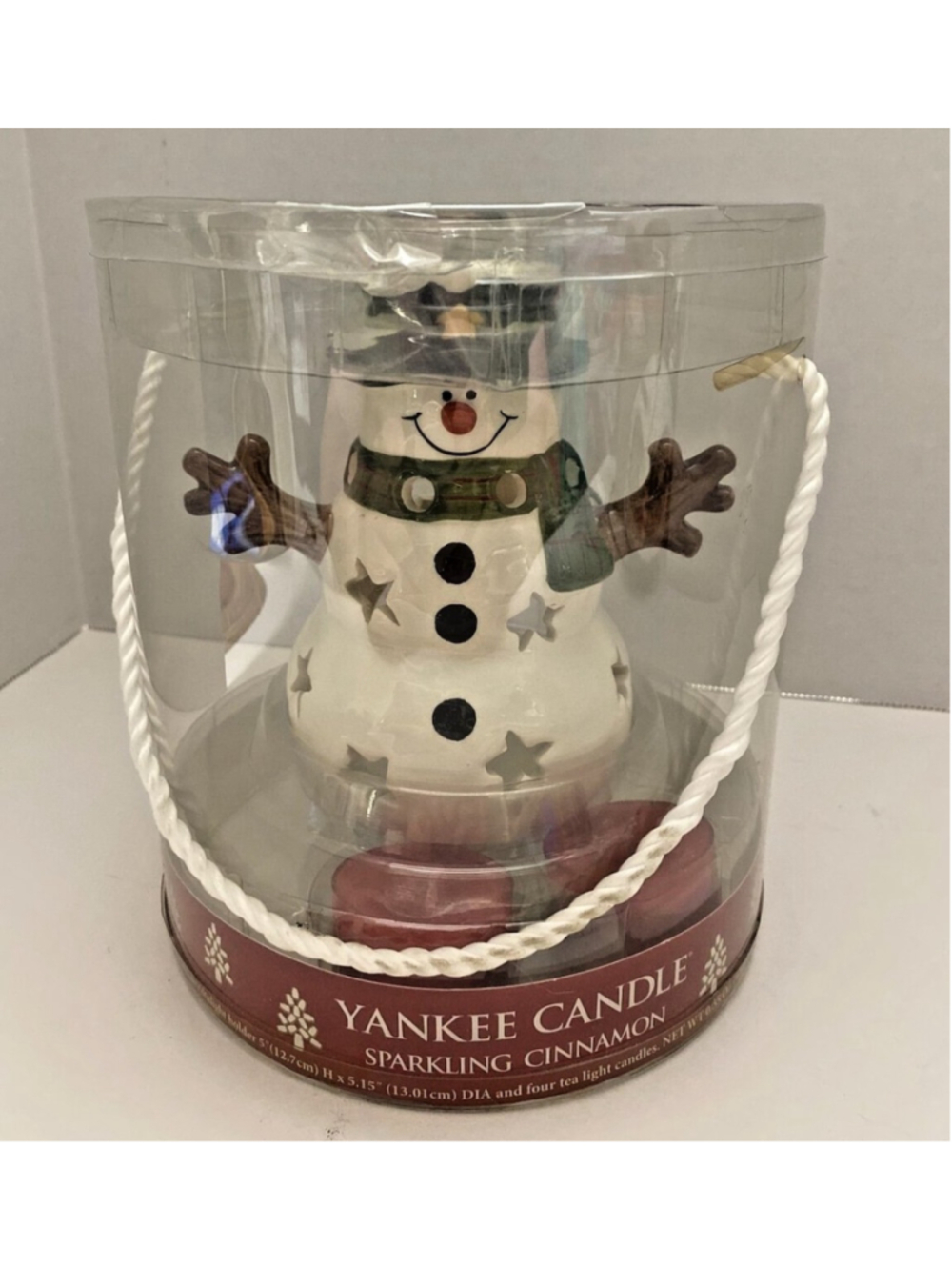 New 2012 Yankee Candle Sparkling Cinnamon Snowman Luminary Tea Lights Holder NIB